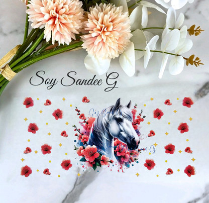 White Horse & Flowers - UVDTF Wrap for cups/hard surfaces sticker