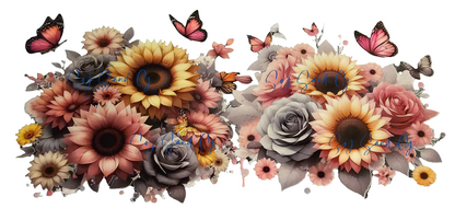 Pink & Yellow Sunflowers with Gray Roses - UVDTF Wrap for cups/hard surfaces sticker