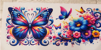 Neon Butterflies & Flowers - UVDTF Wrap for cups/hard surfaces sticker