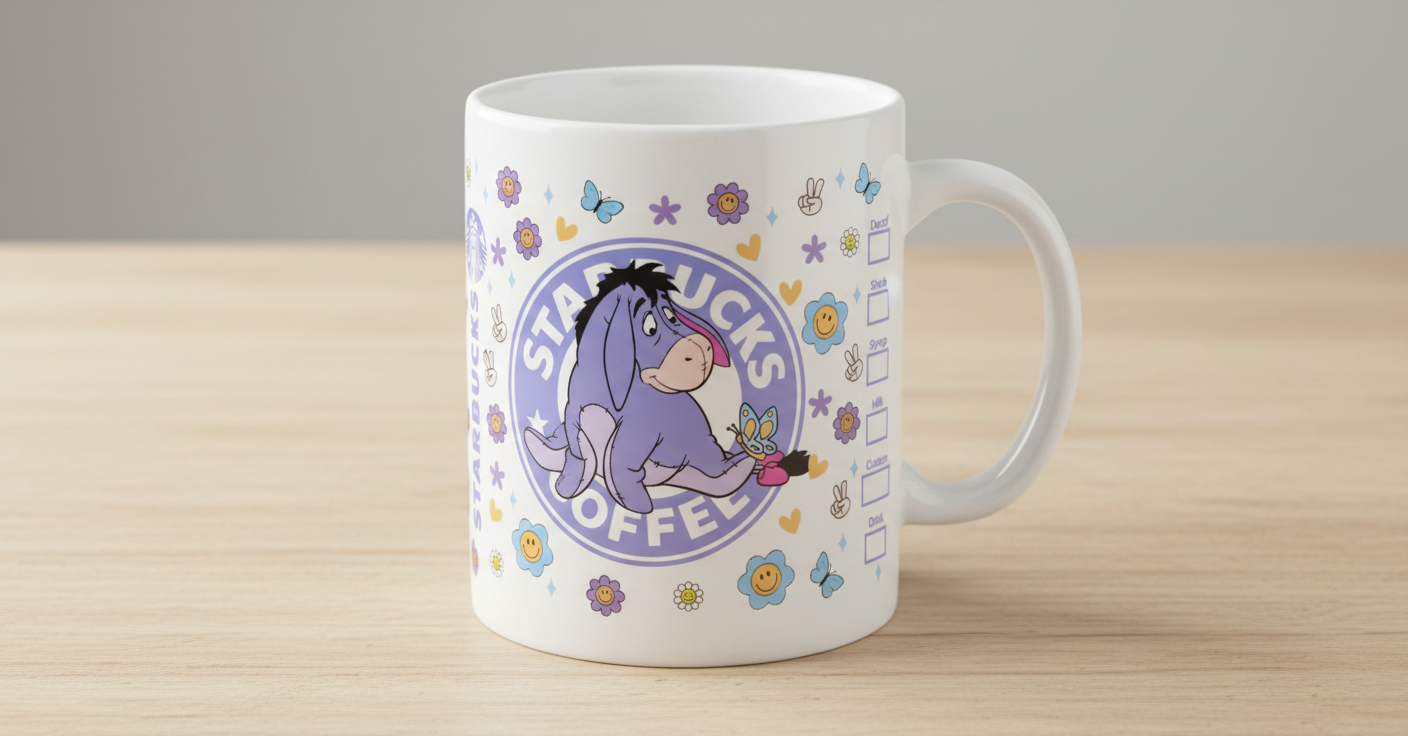 Eeyore Starbucks - UVDTF wrap for cups/hard surfaces sticker