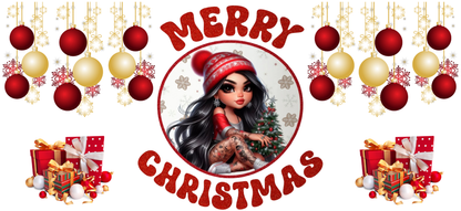 Merry Christmas Red & Gold Ornaments - UVDTF Wrap for cups/hard surfaces sticker