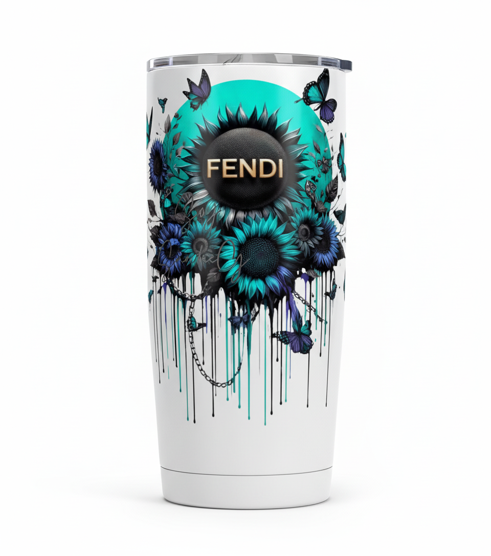Fendi Teal Flowers - UVDTF Decal for cups/hard surfaces sticker