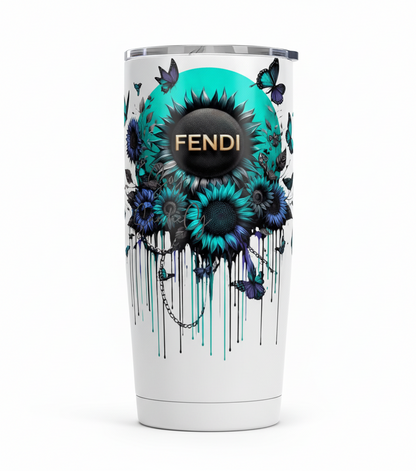 Fendi Teal Flowers - UVDTF Decal for cups/hard surfaces sticker