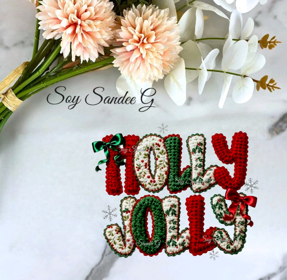 Embroidered Holly Jolly - UVDTF Decal for cups/hard surfaces sticker