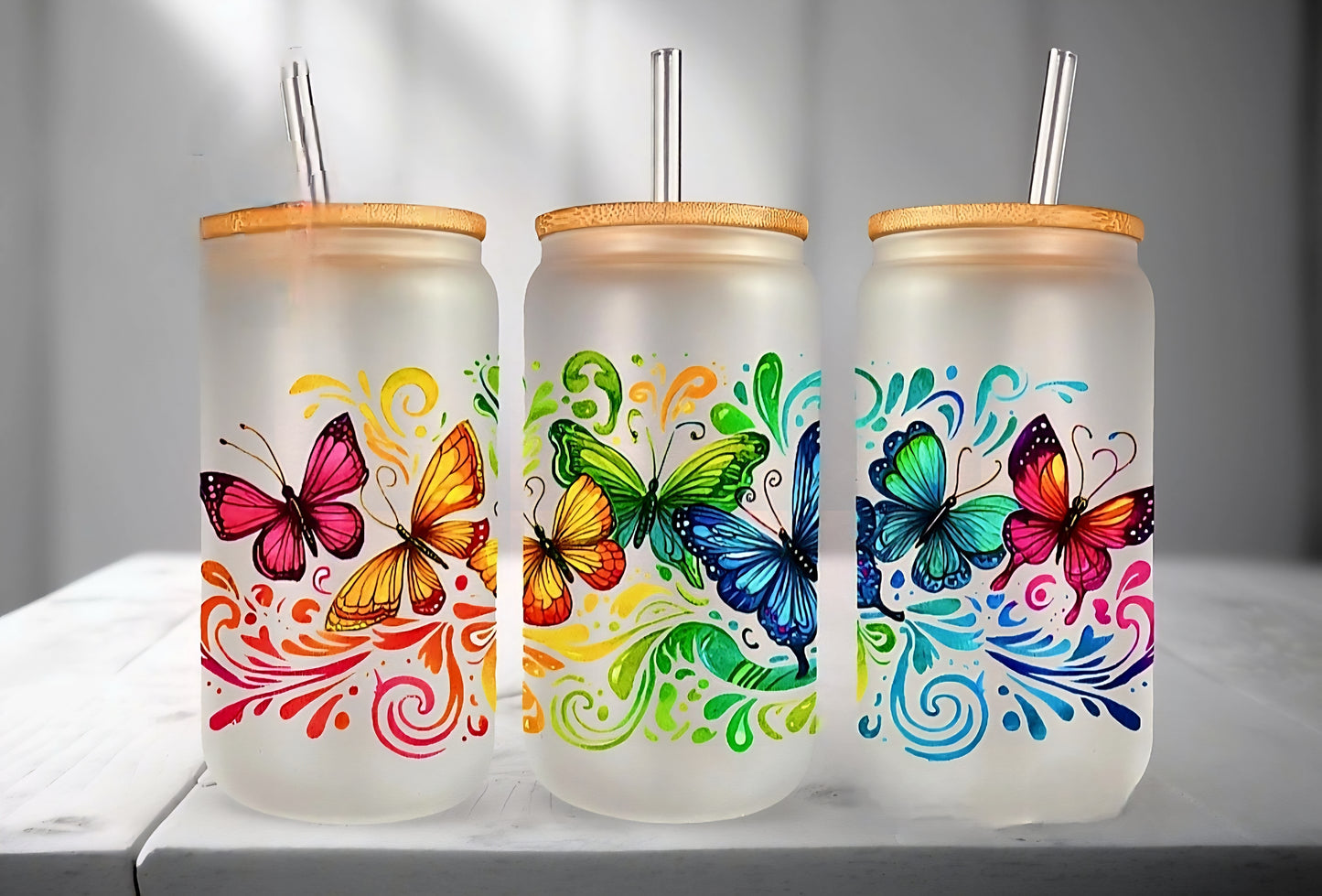 Envoltura UVDTF con mariposas de color azul oscuro