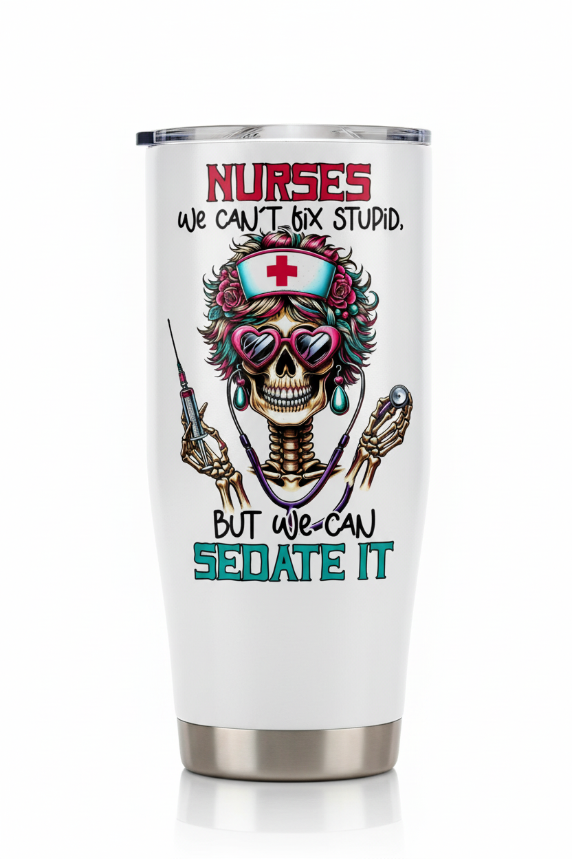 Nurses We Can't Fix Stupid Skeleton - UVDTF Decal for cups/hard surfaces sticker