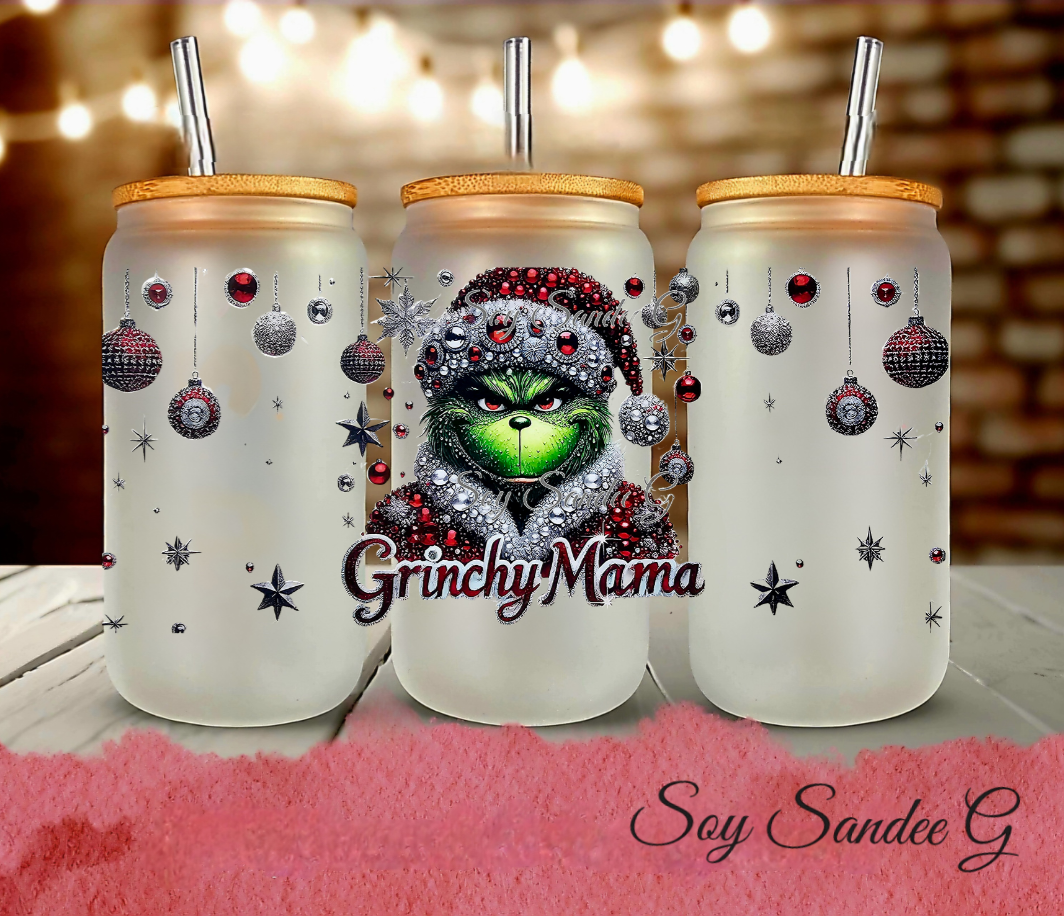Red Glitter Grinchy Mama - UVDTF Wrap for cups/hard surfaces sticker