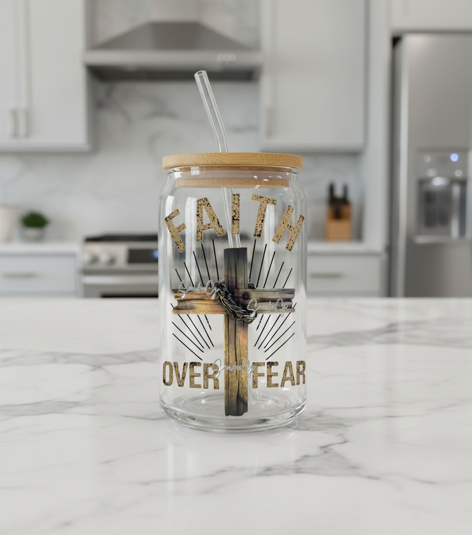 Faith Over Fear Wood Cross - UVDTF Decal for cups/hard surfaces sticker