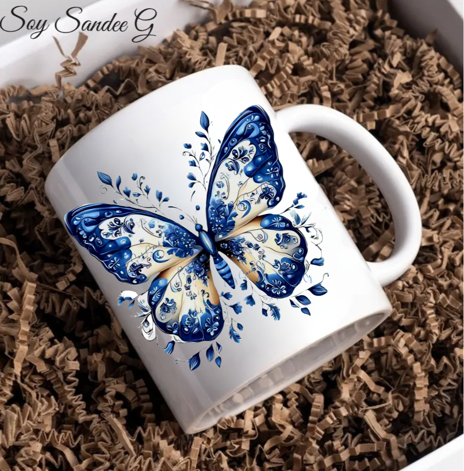 White & Blue Butterfly- UVDTF Decal for cups/hard surfaces