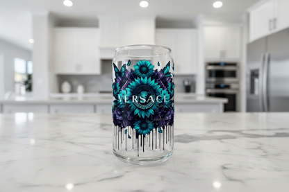Versace Teal Flowers - UVDTF Decal for cups/hard surfaces sticker