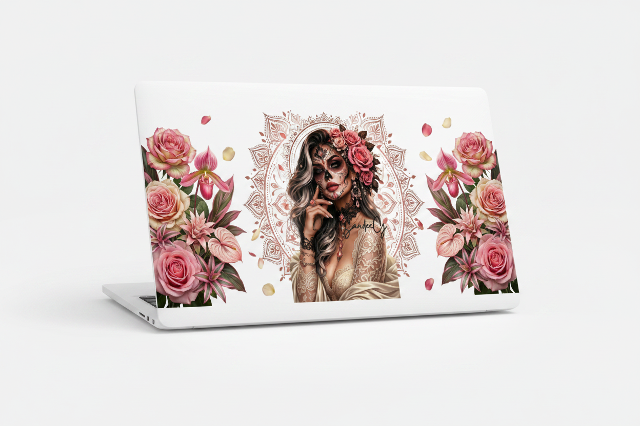 Pink Rose Skully - UVDTF wrap for cups/hard surfaces sticker