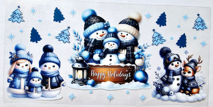 Happy Holidays Blue Snowmen - UVDTF Wrap for cups/hard surfaces sticker