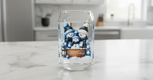Happy Holidays Blue Snowmen - UVDTF Wrap for cups/hard surfaces sticker