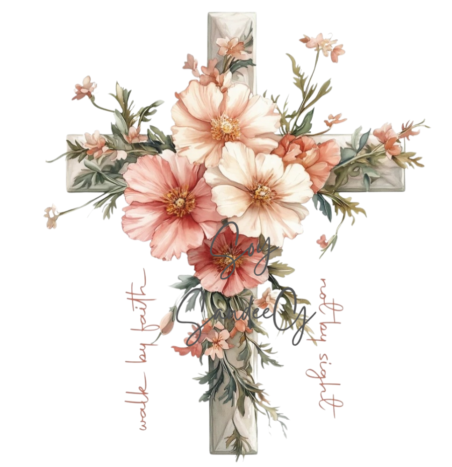 Pink Flowered Cross - UVDTF Decal for cups/hard surfaces sticker