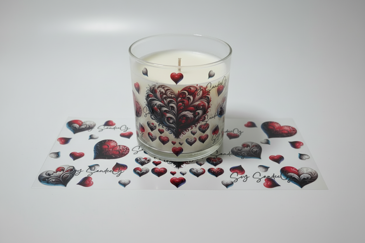 White & Red Hearts - UVDTF Wrap for cups/hard surfaces sticker