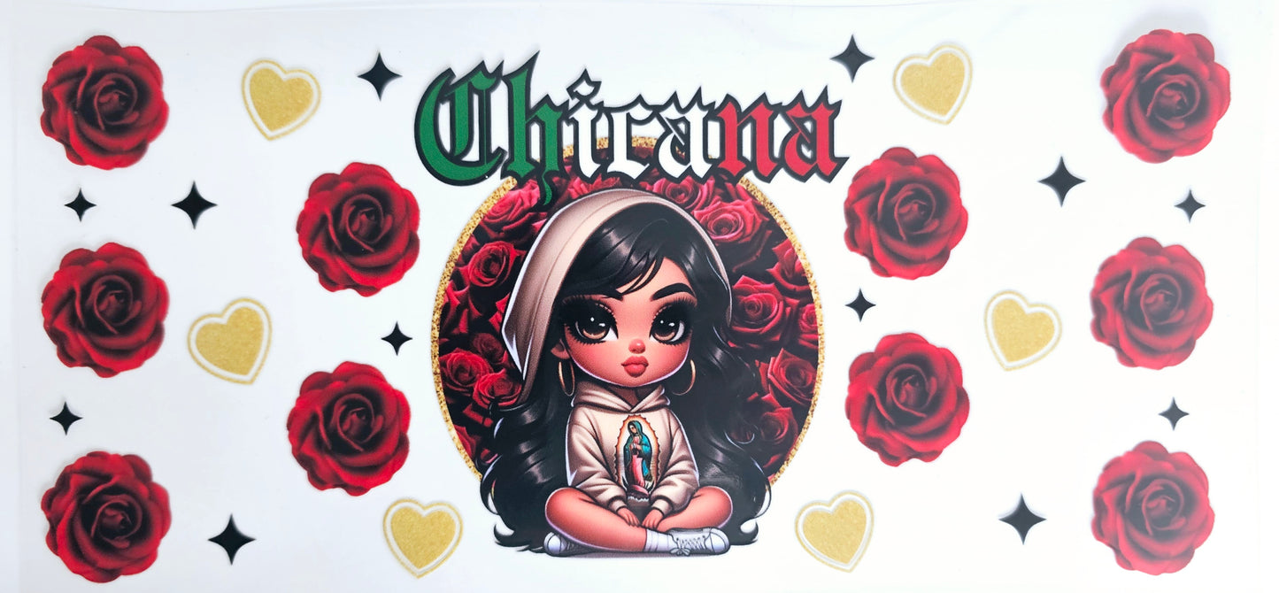 Envoltura UVDTF de Chicana y rosas rojas