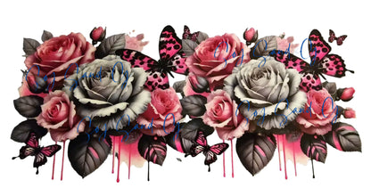 Pink & Gray Roses - UVDTF Wrap for cups/hard surfaces sticker