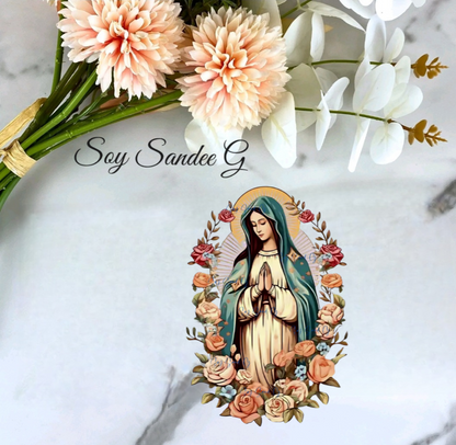 Calcomanía UVDTF Virgen María y Rosas