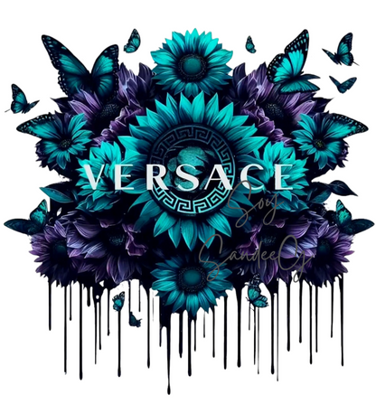 Versace Teal Flowers - UVDTF Decal for cups/hard surfaces sticker