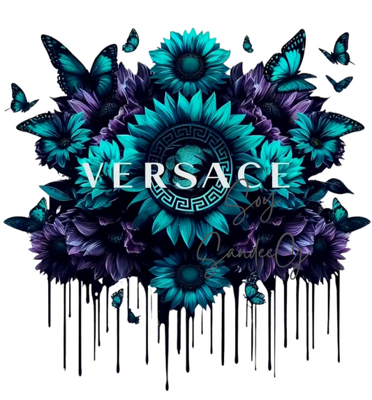 Versace Teal Flowers - UVDTF Decal for cups/hard surfaces sticker