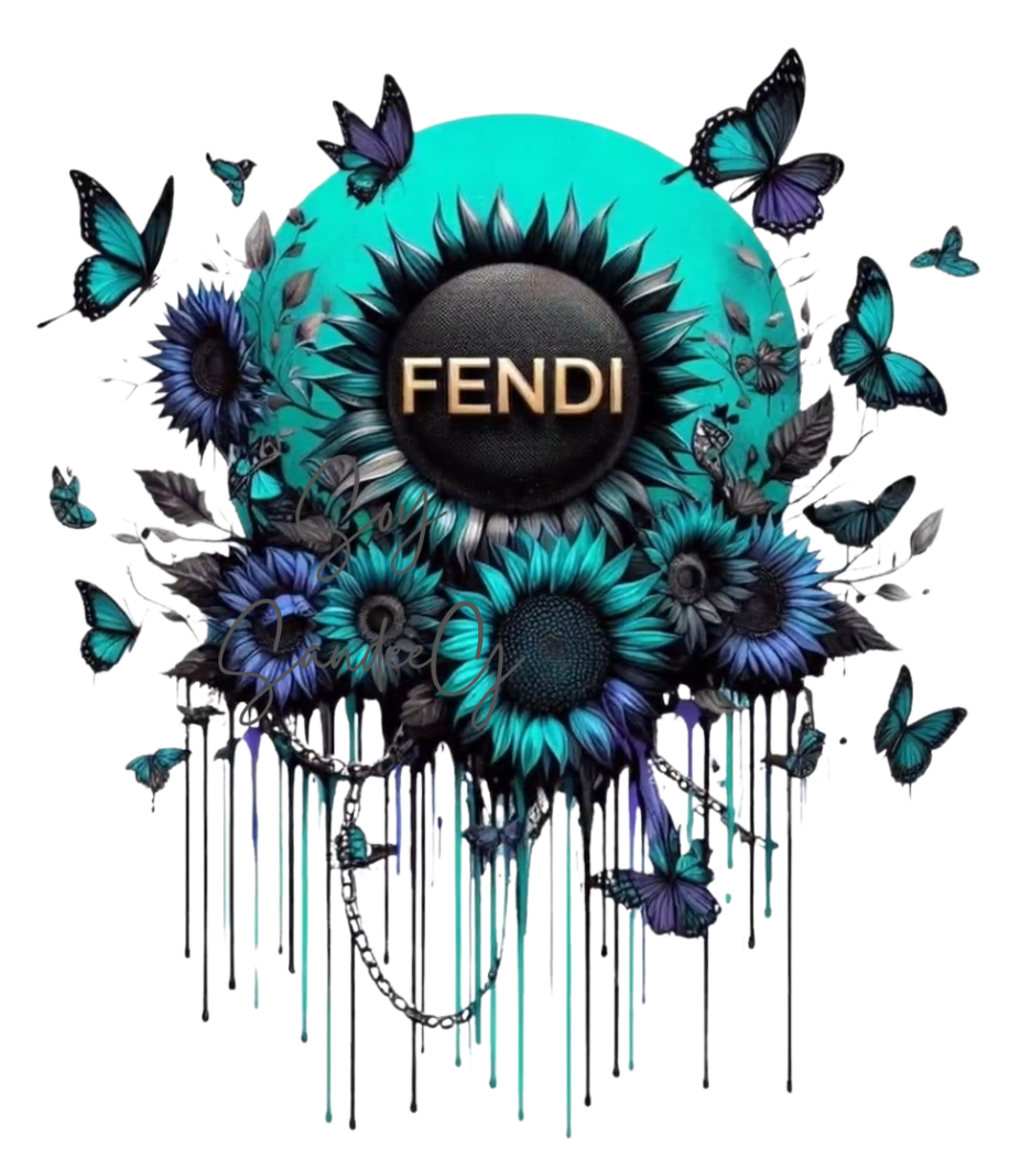 Fendi Teal Flowers - UVDTF Decal for cups/hard surfaces sticker
