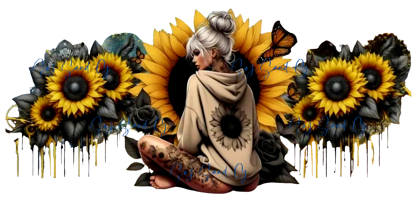 Yellow Sunflower Girl - UVDTF Wrap for cups/hard surfaces sticker