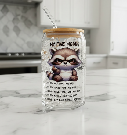 My Five Moods Raccoon - UVDTF Decal for cups/hard surfaces sticker
