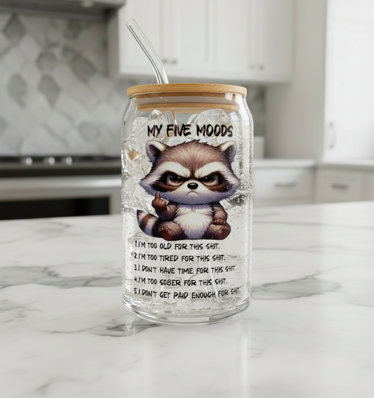 My Five Moods Raccoon - UVDTF Decal for cups/hard surfaces sticker