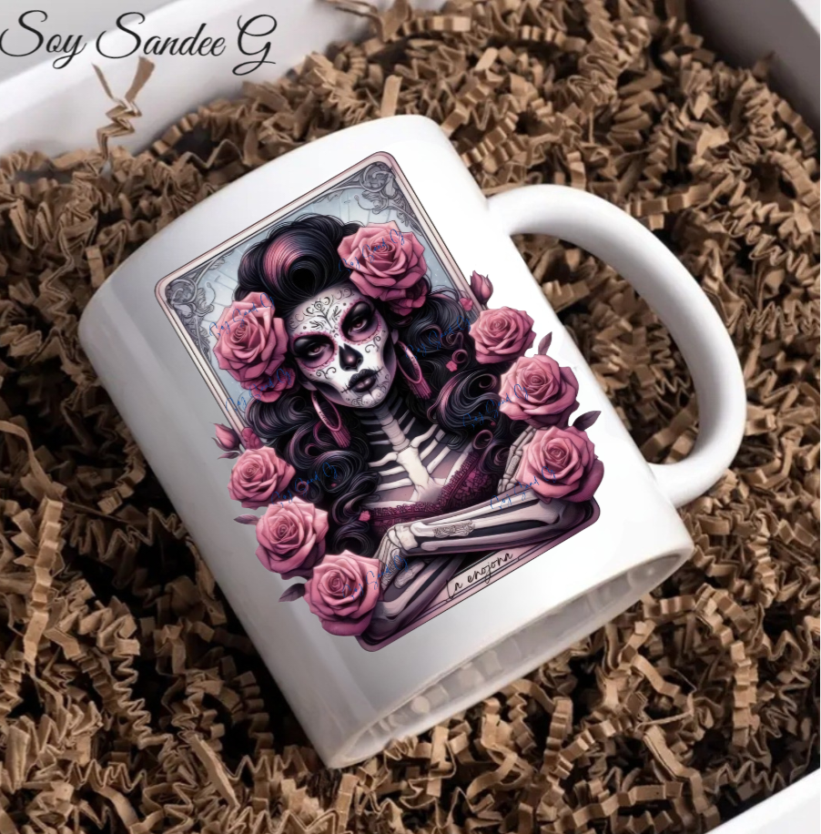 Angry Sugar Skull & Pink Roses UVDTF Decal for cups/hard surfaces sticker
