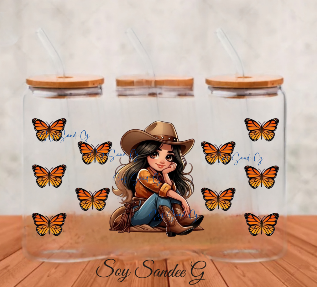 Cowgirl & Orange Butterflies - UVDTF Wrap for cups/hard surfaces sticker