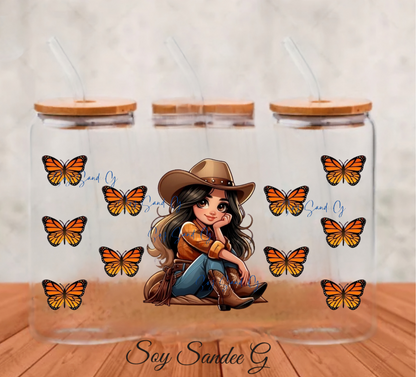 Cowgirl & Orange Butterflies - UVDTF Wrap for cups/hard surfaces sticker