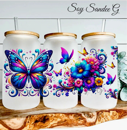 Neon Butterflies & Flowers - UVDTF Wrap for cups/hard surfaces sticker