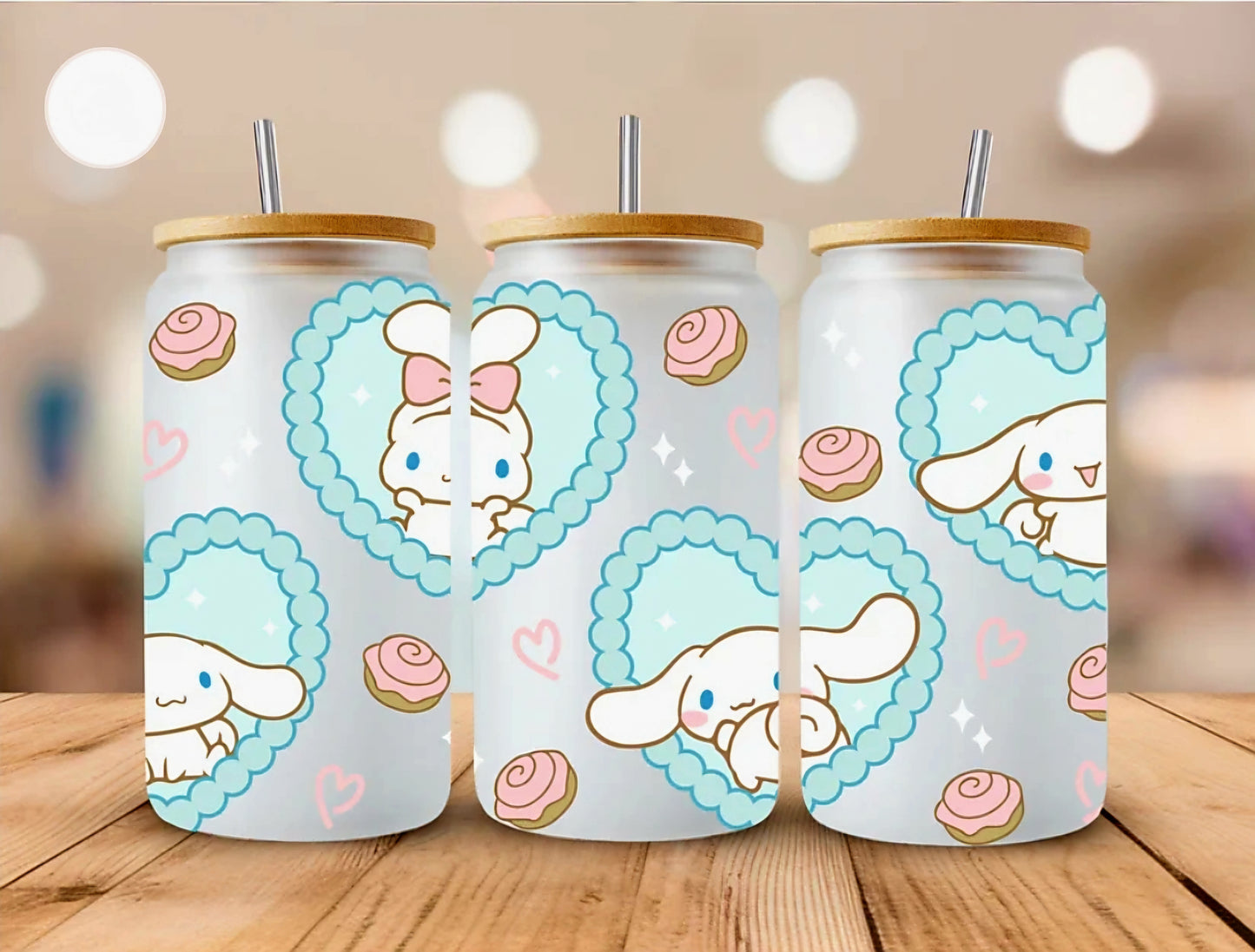 Cinnamon Roll Teal Hearts -  UVDTF wrap for cups/hard surfaces sticker