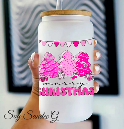 Pink Merry Christmas Trees - UVDTF Wrap for cups/hard surfaces sticker