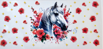 White Horse & Flowers - UVDTF Wrap for cups/hard surfaces sticker