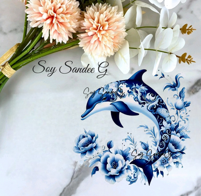 Blue Flowered Dolphin - UVDTF Decal for cups/hard surfaces sticker