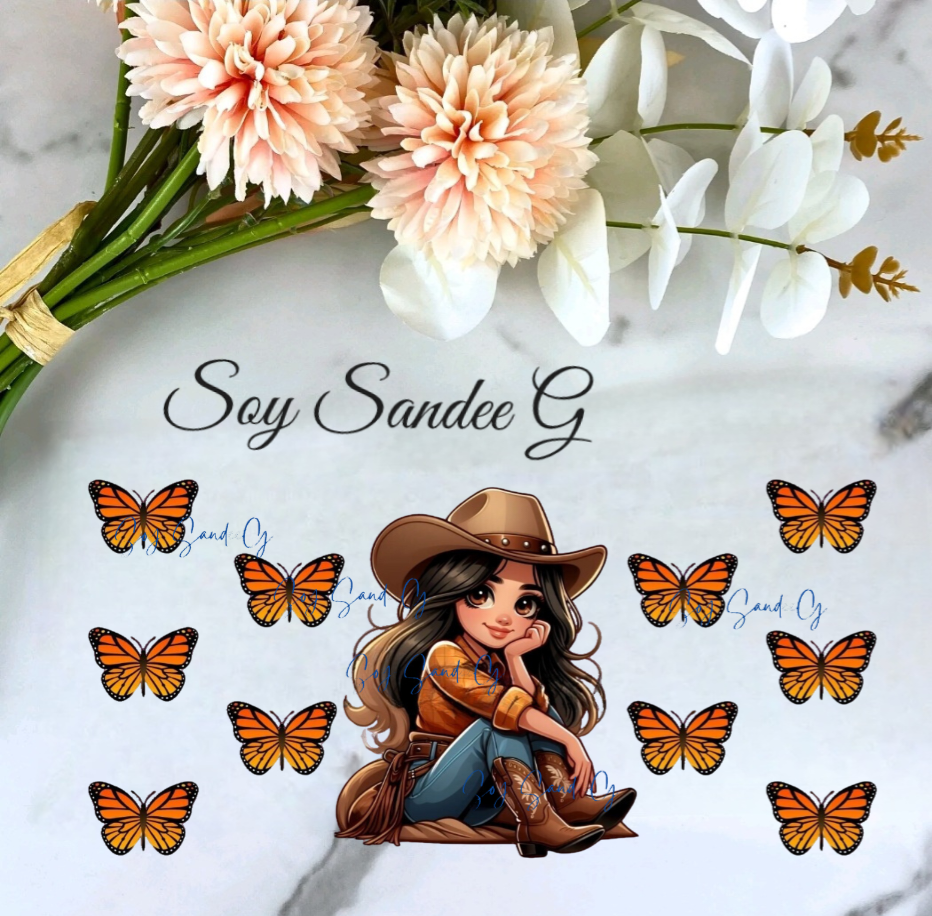 Cowgirl & Orange Butterflies - UVDTF Wrap for cups/hard surfaces sticker