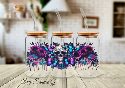 Neon Pink & Teal Skull Cards - UVDTF Wrap for cups/hard surfaces sticker