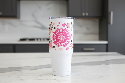 Cafecito y Chisme (Pink) - UVDTF Wrap for cups/hard surfaces sticker