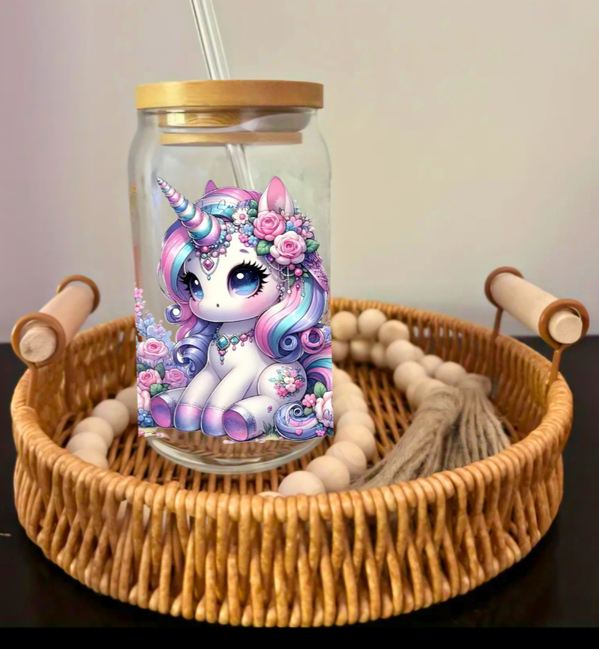 Cute Teal, Pink & Purple Hair Unicorn - UVDTF Decal for cups/hard surfaces