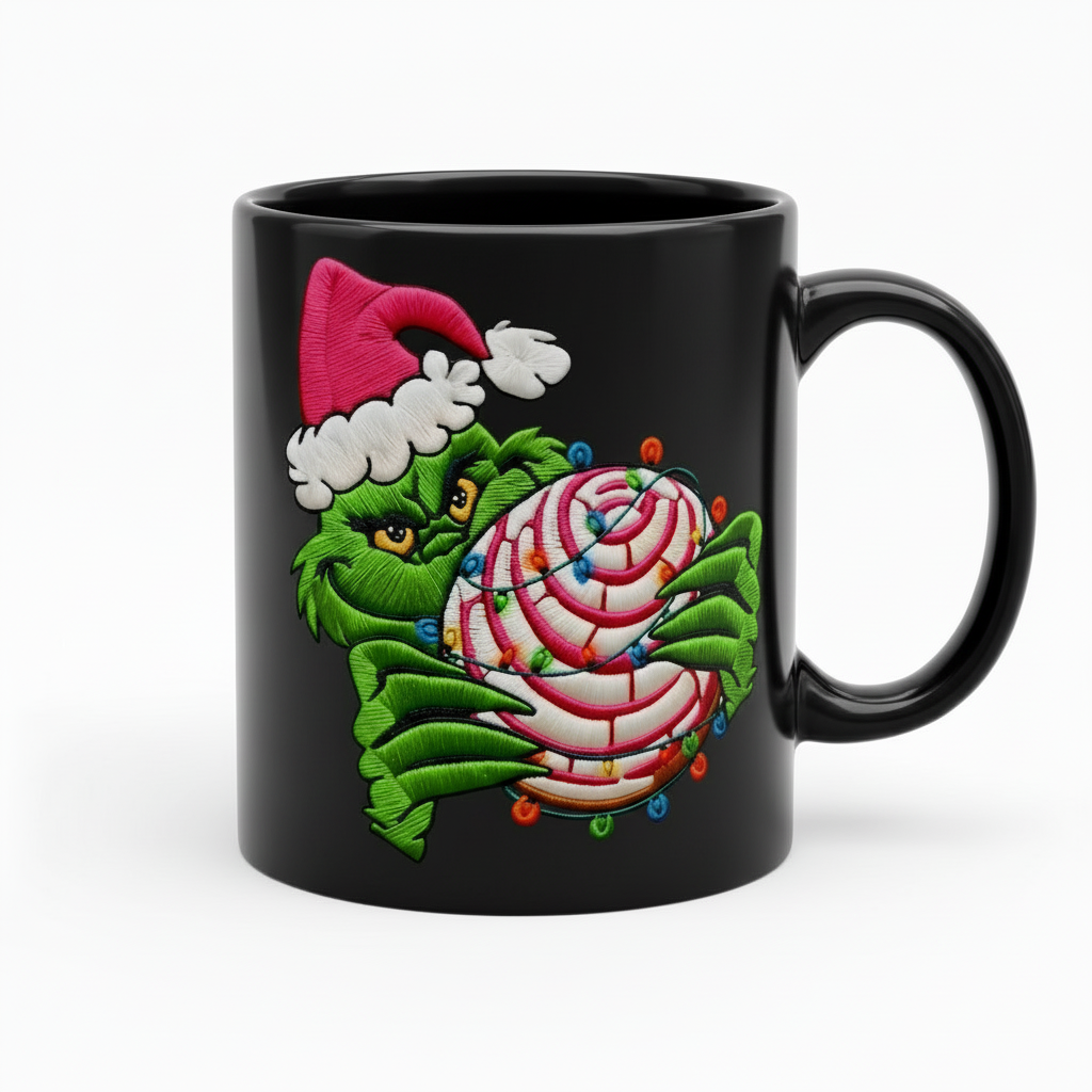 Embroidered Grinch Concha - UVDTF Decal for cups/hard surfaes sticker