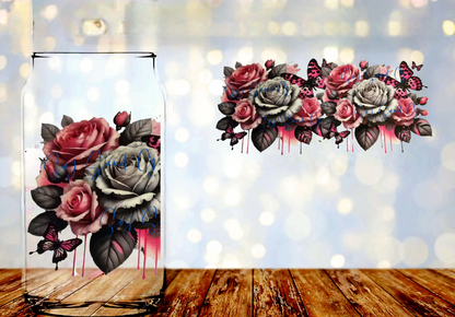 Pink & Gray Roses - UVDTF Wrap for cups/hard surfaces sticker