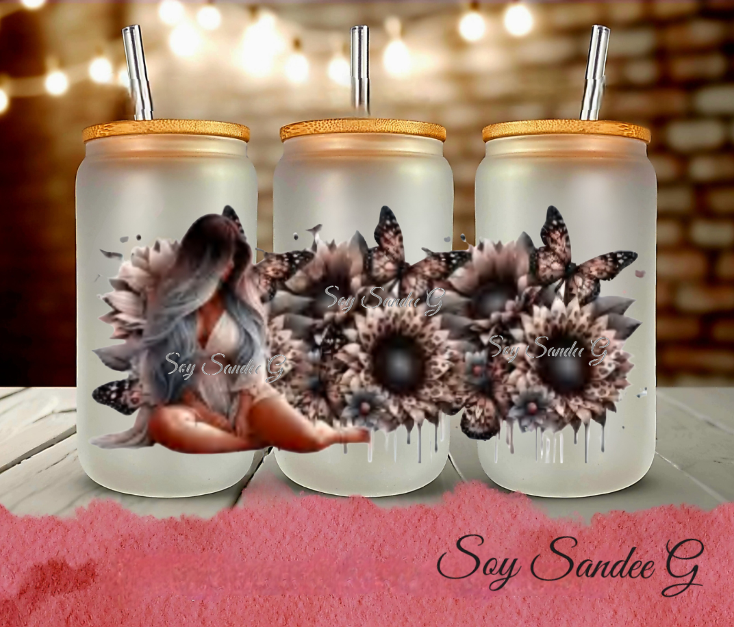 Black & Beige Sunflowers Diva - UVDTF Wrap for cups/hard surfaces sticker