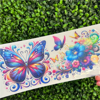 Neon Butterflies & Flowers - UVDTF Wrap for cups/hard surfaces sticker