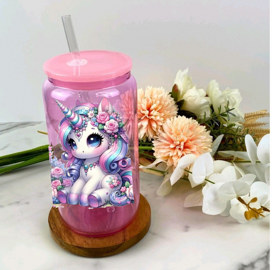 Cute Teal, Pink & Purple Hair Unicorn - UVDTF Decal for cups/hard surfaces