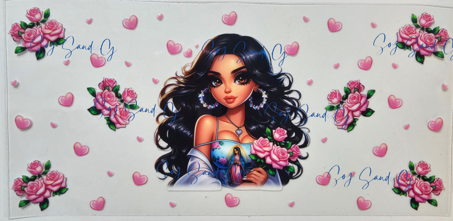 Sexy Religious Latina Pink Roses - UVDTF Wrap for cups/hard surfaces sticker