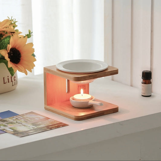 Bamboo Wood & Ceramic Tea Light Wax Melt Warmer