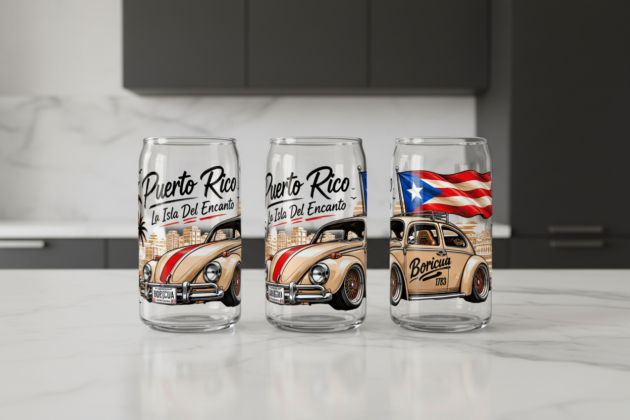 Puerto Rico Car - UVDTF Wrap for cups/hard surfaces sticker