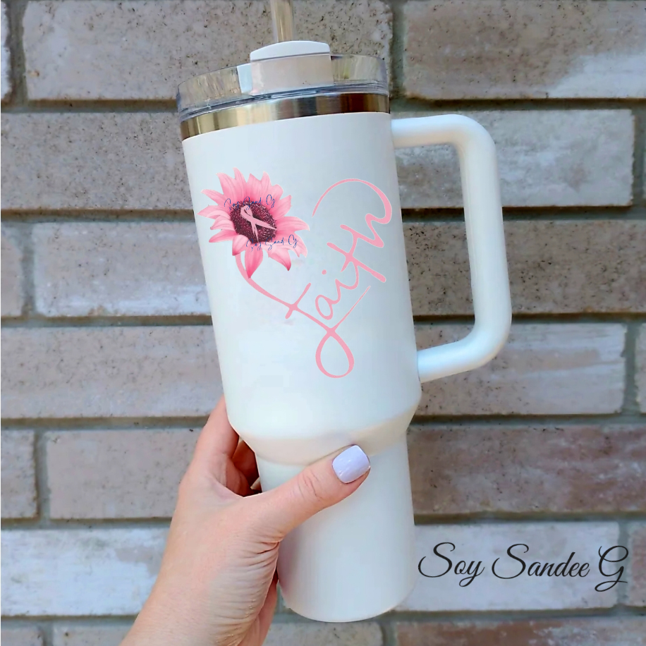 Calcomanía UVDTF de girasol con fe rosa