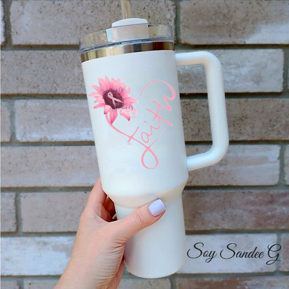 Calcomanía UVDTF de girasol con fe rosa